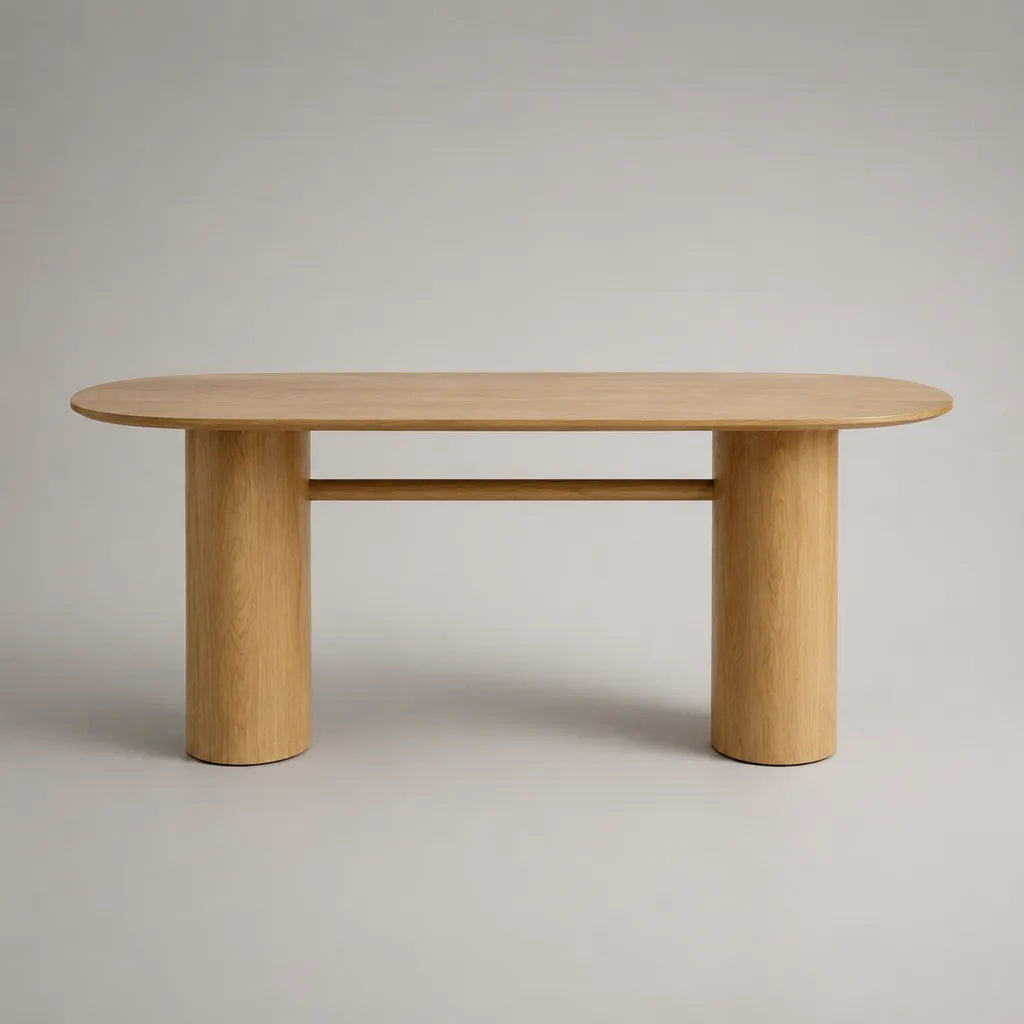 Ovaler Esstisch aus MDF mit Eichenfurnier, Eiche Natur, 180 × 90 × 75 cm