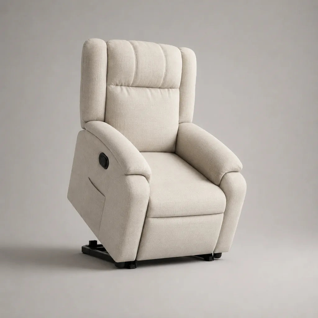 Fernsehsessel mit manueller Liegefunktion, hoher Rückenlehne und Polyester-Webbezug, Cremeweiß, 76 x 92 x 105 cm