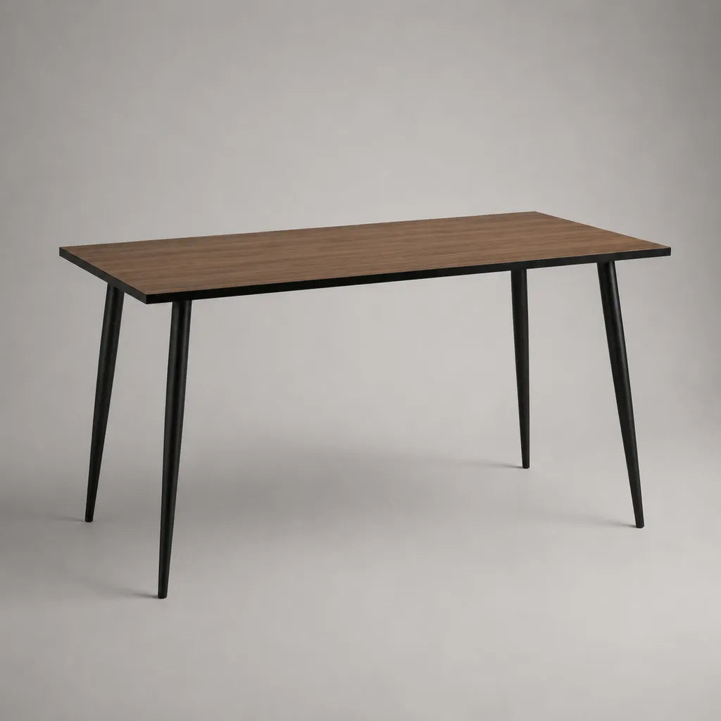 Rechteckiger Esstisch 120 × 70 × 75 cm, MDF-Tischplatte in Walnussdekor, schwarzes Stahlgestell