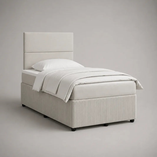 Boxspringbett 90 x 200 cm mit Polyesterbezug, Matratze und gepolstertem Kopfteil, Hellgrau