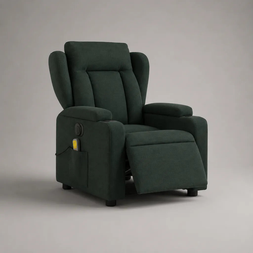 Elektrischer Relaxsessel und Fernsehsessel mit Polyester-Mikrofaserbezug, Fernbedienung und Fußstütze, Dunkelgrün, 93 × 94 × 105 cm