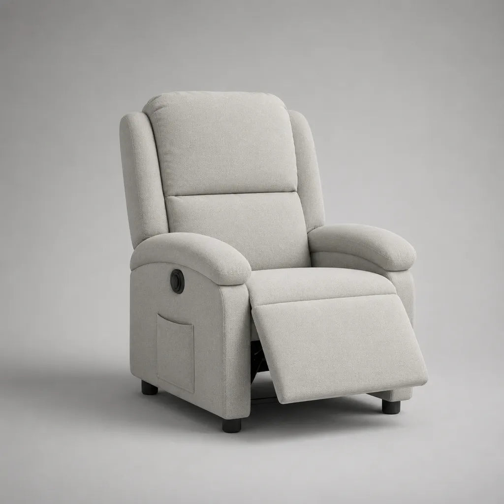 Relaxsessel mit manueller Liegefunktion, Polyester-Chenille, integrierter Fußstütze und hoher Rückenlehne, Hellbeige, 80 x 92 x 103 cm