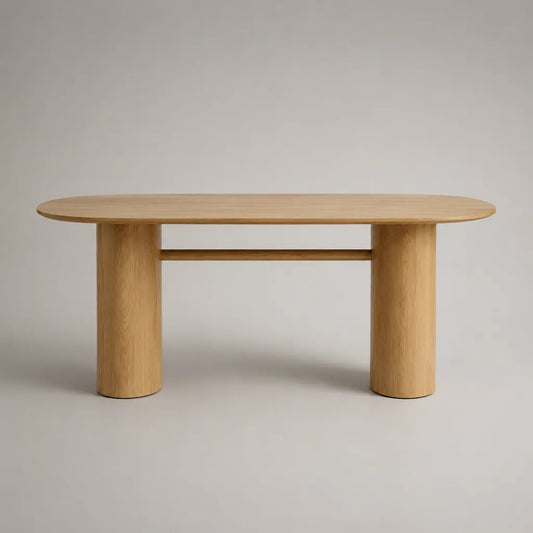 Ovaler Esstisch aus MDF mit Eichenfurnier, Eiche Natur, 180 × 90 × 75 cm