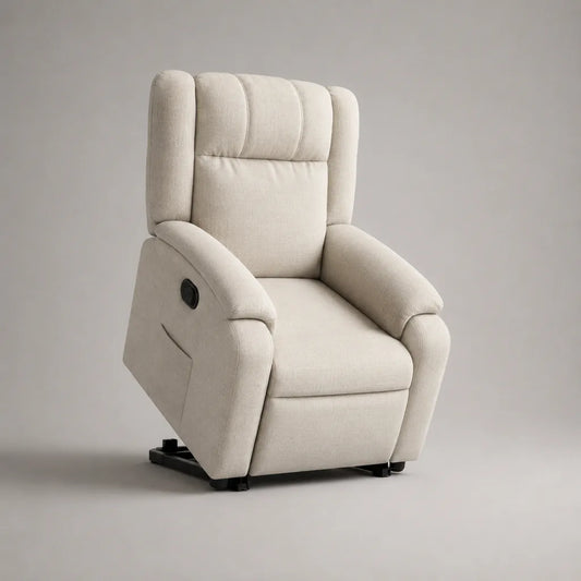Fernsehsessel mit manueller Liegefunktion, hoher Rückenlehne und Polyester-Webbezug, Cremeweiß, 76 x 92 x 105 cm
