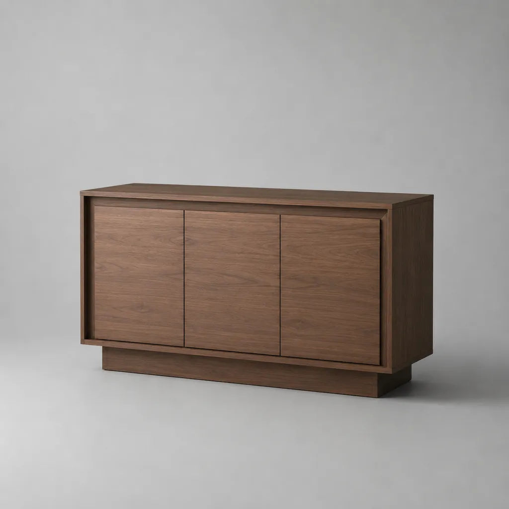 Sideboard mit 3 Türen aus MDF mit Nussbaumfurnier, Walnussbraun, 150 x 40 x 80 cm