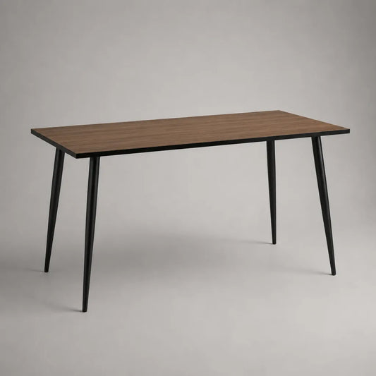 Rechteckiger Esstisch 120 × 70 × 75 cm, MDF-Tischplatte in Walnussdekor, schwarzes Stahlgestell