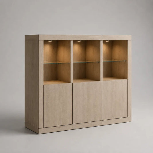 Vitrinenschrank aus MDF mit Glasböden, Eiche Natur, 180 × 40 × 160 cm