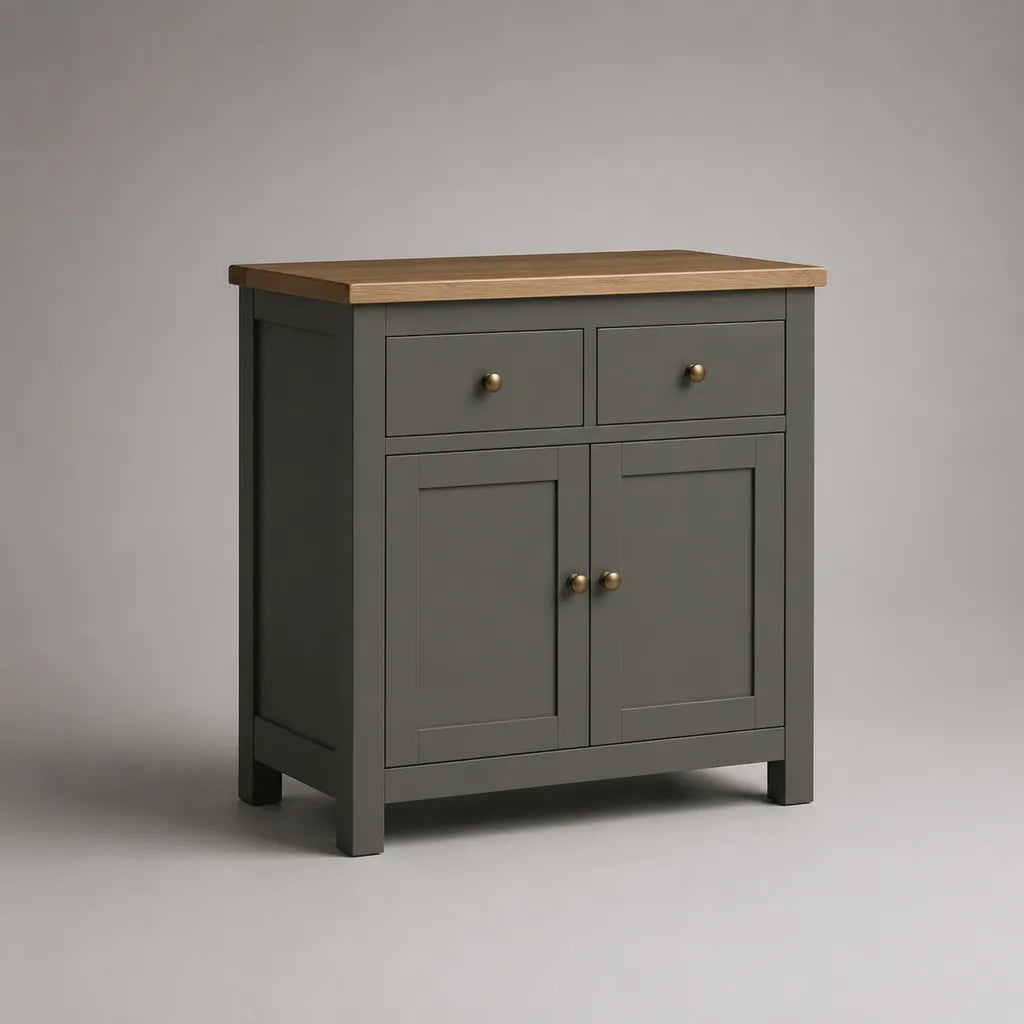 Sideboard-Kommode aus MDF mit Eichenfurnier, 2 Schubladen und 2 Türen, Dunkelgrau/Eiche natur, 80 × 40 × 85 cm