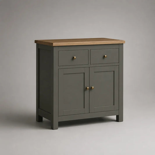 Sideboard-Kommode aus MDF mit Eichenfurnier, 2 Schubladen und 2 Türen, Dunkelgrau/Eiche natur, 80 × 40 × 85 cm