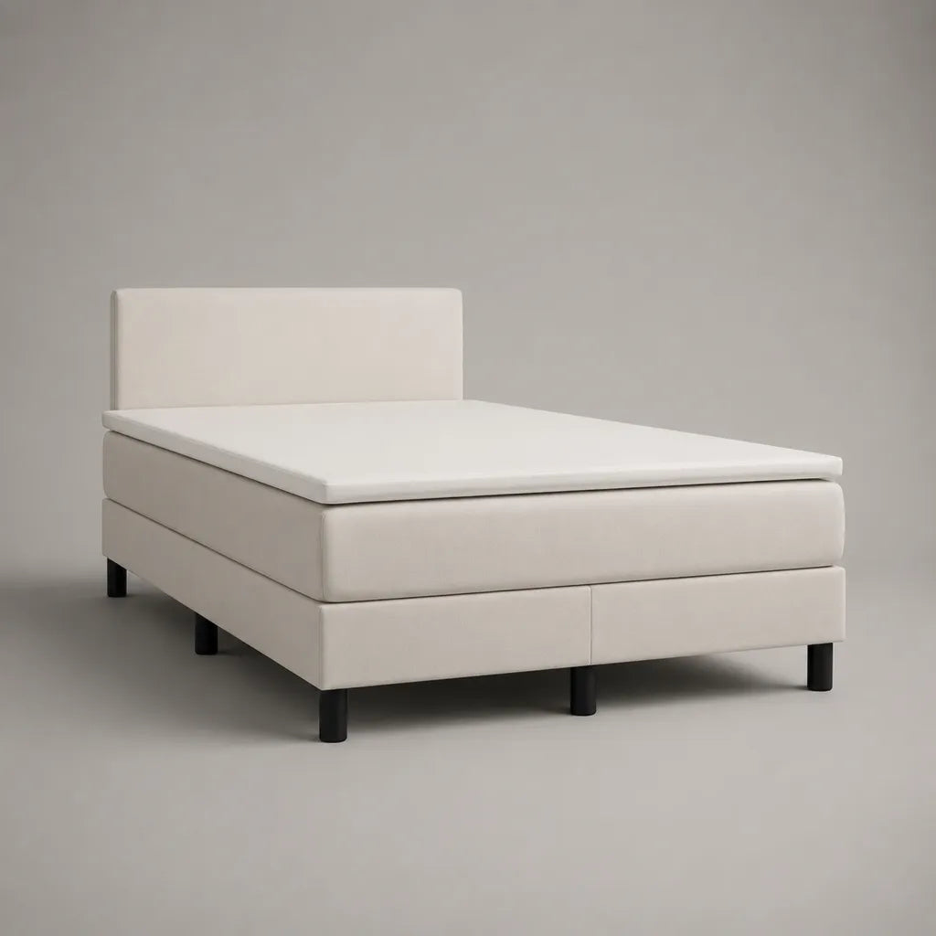 Boxspringbett mit Federkernmatratze, Topper und Polyesterbezug, Weiß/Schwarz, Liegefläche 140 x 200 cm