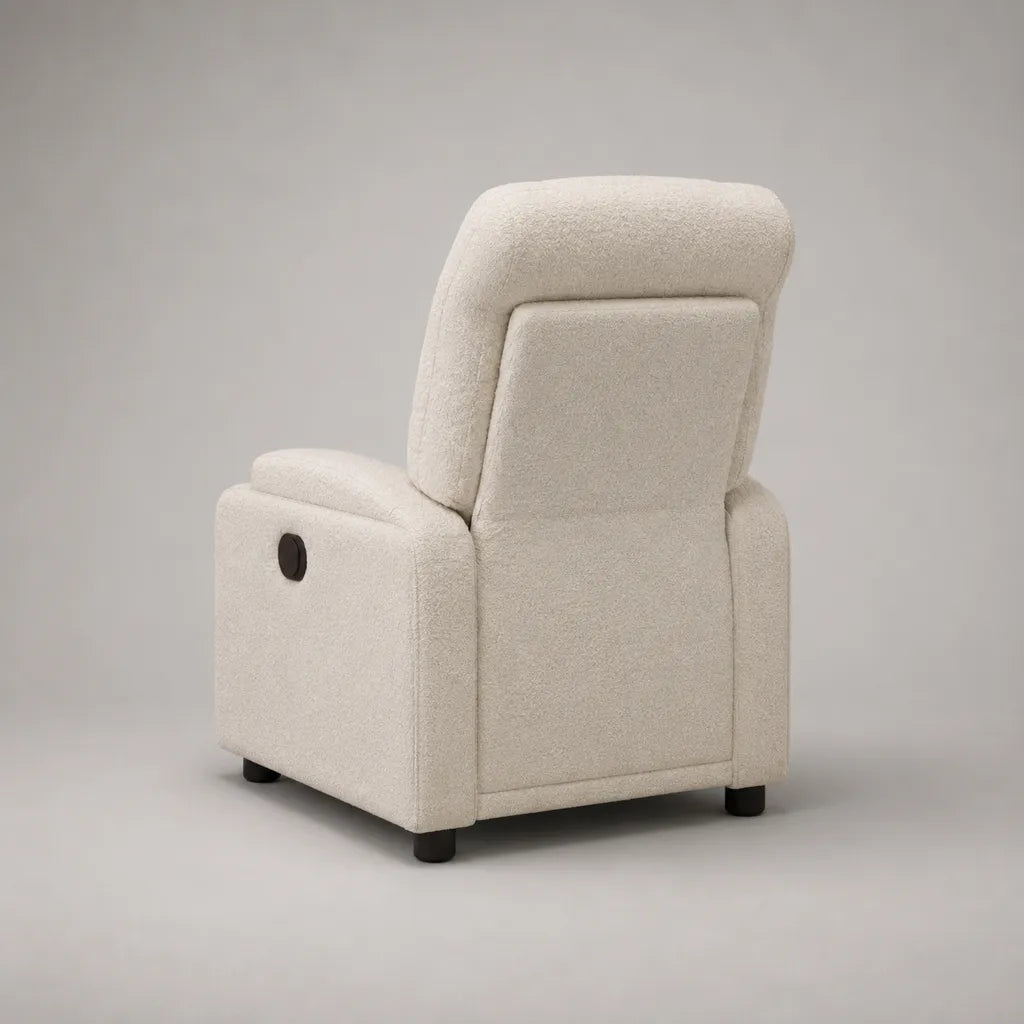 Elektrischer Relaxsessel mit Liegefunktion, gepolsterter Polyester-Bouclé-Bezug, Cremeweiß, 76 × 90 × 105 cm