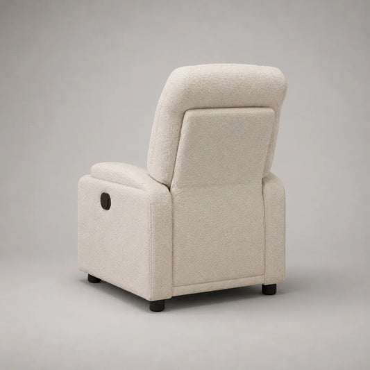 Elektrischer Relaxsessel mit Liegefunktion, gepolsterter Polyester-Bouclé-Bezug, Cremeweiß, 76 × 90 × 105 cm
